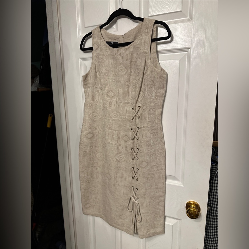 Carole Little Sz 10 Women’s Printed Linen Cotton Sleeveless Sheath Dress Lined